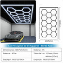 Lampara LED Hexagonal 672W (4854x2435mm) para Garaje y Taller. Panel Modular 14 Hexágonos. Borde Azul 110V. Luz de Garaje y Detailing. Luz de panal
