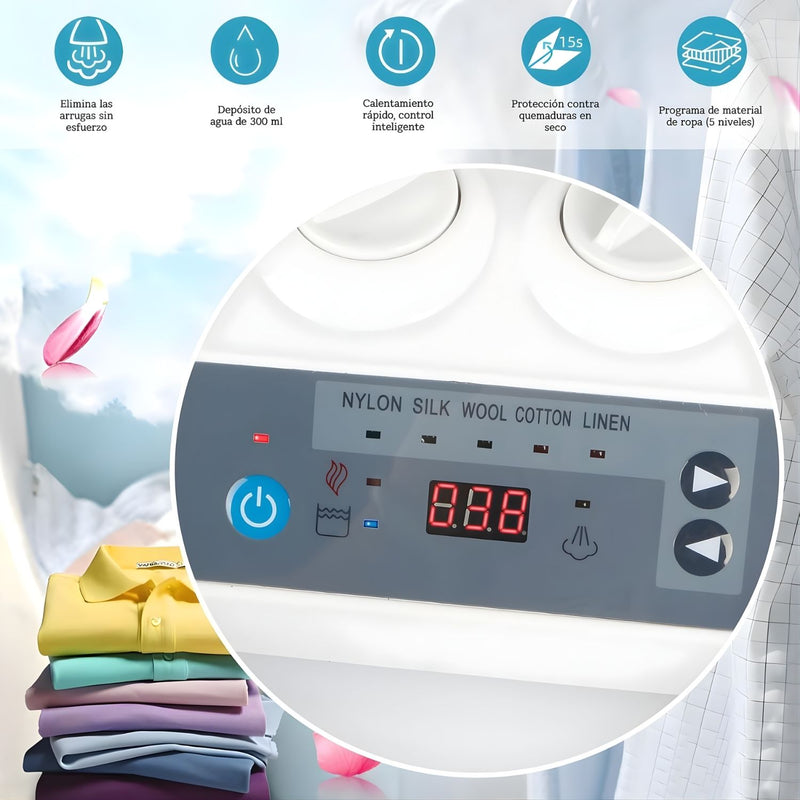 Plancha de Vapor Eléctrica para Ropa 1400W con Panel de Teflón Antiadherente y Control Digital. Prensa de vapor para ropa.