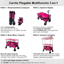 Carrito Plegable Multifunción 3 en 1. Con Toldo Protector y Mesa Superior. Color Rosado. Ideal para Ferias y Eventos. Carrito de ventas. Kiosco con techo