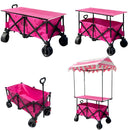 Carrito Plegable Multifunción 3 en 1. Con Toldo Protector y Mesa Superior. Color Rosado. Ideal para Ferias y Eventos. Carrito de ventas. Kiosco con techo