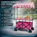 Carrito Plegable Multifunción 3 en 1. Con Toldo Protector y Mesa Superior. Color Rosado. Ideal para Ferias y Eventos. Carrito de ventas. Kiosco con techo