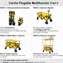 Carrito Plegable Multifunción 3 en 1. Con Toldo Protector y Mesa Superior. Color amarillo. Ideal para Ferias y Eventos. Carrito de ventas. Kiosco con techo
