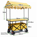 Carrito Plegable Multifunción 3 en 1. Con Toldo Protector y Mesa Superior. Color amarillo. Ideal para Ferias y Eventos. Carrito de ventas. Kiosco con techo