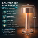 Lámpara LED de Mesa Portátil e Inalámbrica. Diseño retro. Control Táctil para 3 niveles de luz. Color cobre.  Usado en restaurantes