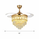 Abanico De Techo Elegante Estilo Europeo con Lámpara de Cristal 48" LED 3 Tonos con Control Remoto. Ventilador Tipo Candelabro