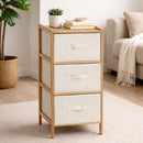 Mueble Multiuso De Bambú Estilo Nórdico con Cajones de Tela Oxford para Hogar y Oficina. Organizador de Almacenamiento Vertical con 3 Cajones. Gavetero (37x78.5x35 cm)