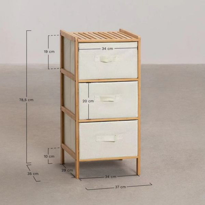 Mueble Multiuso De Bambú Estilo Nórdico con Cajones de Tela Oxford para Hogar y Oficina. Organizador de Almacenamiento Vertical con 3 Cajones. Gavetero (37x78.5x35 cm)