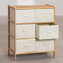 Mueble Multiuso De Bambú Estilo Nórdico con Cajones de Tela Oxford para Hogar y Oficina. Organizador de Almacenamiento Vertical con 6 Cajones. Gavetero (66x78.5x35 cm)