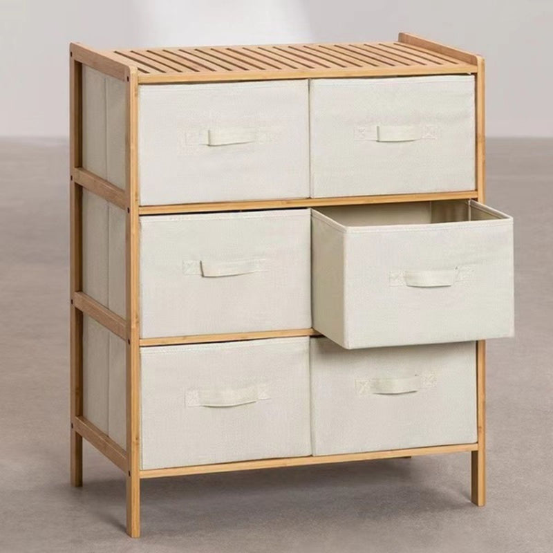 Mueble Multiuso De Bambú Estilo Nórdico con Cajones de Tela Oxford para Hogar y Oficina. Organizador de Almacenamiento Vertical con 6 Cajones. Gavetero (66x78.5x35 cm)