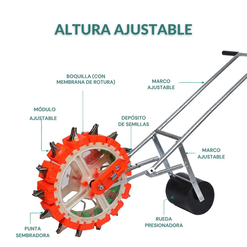 Sembradora Manual de Granos De 10 Salidas. Máquina de Siembra Ajustable para Maíz, Soya, Maní y Hortalizas, Distancia, Profundidad y Cantidad de Semillas Regulable