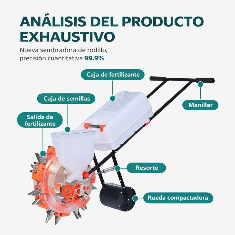 Sembradora abonadora Manual de Granos De 7 Salidas con Fertilizador Integrado, Dosificador Ajustable para Hortalizas, Maíz y Semillas Pequeñas