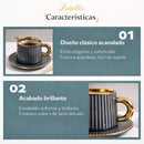 Juego de Vajilla de Porcelana 21 Piezas Gris con Borde Dorado Estilo Europeo, Esmalte Liso, Apta para Café, Té y Restaurante