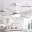 Abanico de Techo 60W con Luz LED Regulable y Control Remoto. Ventilador de 5 Aspas. Color blanco (56").