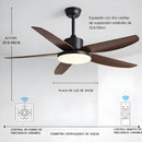 Abanico de Techo 60W con Luz LED Regulable y Control Remoto. Ventilador de 5 Aspas. Color gris (56").