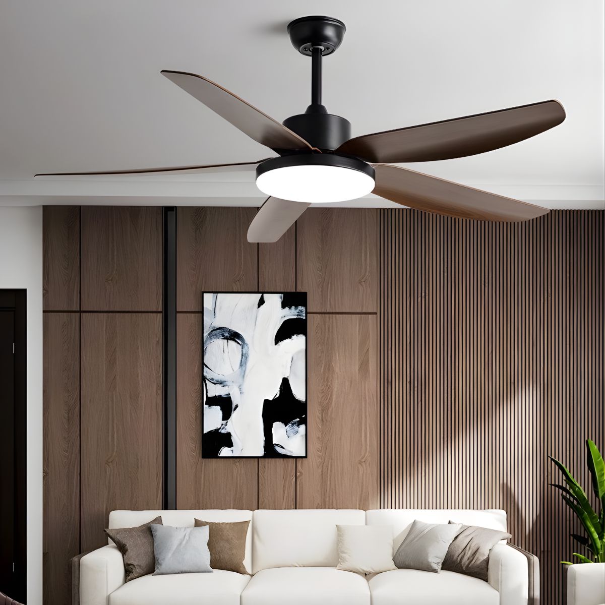 Abanico de Techo 60W con Luz LED Regulable y Control Remoto. Ventilador de 5 Aspas. Color gris (56").