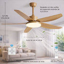 Abanico de Techo 60W con Luz LED Regulable y Control Remoto. Ventilador de 5 Aspas. Color madera (46").