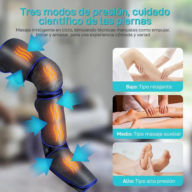 Masajeador de Piernas con Compresión de Aire y Calor, 6 Modos y 3 Niveles de Intensidad, Alivio de Fatiga y Circulación para Pantorrillas y Rodillas recuperacion Presoterapia