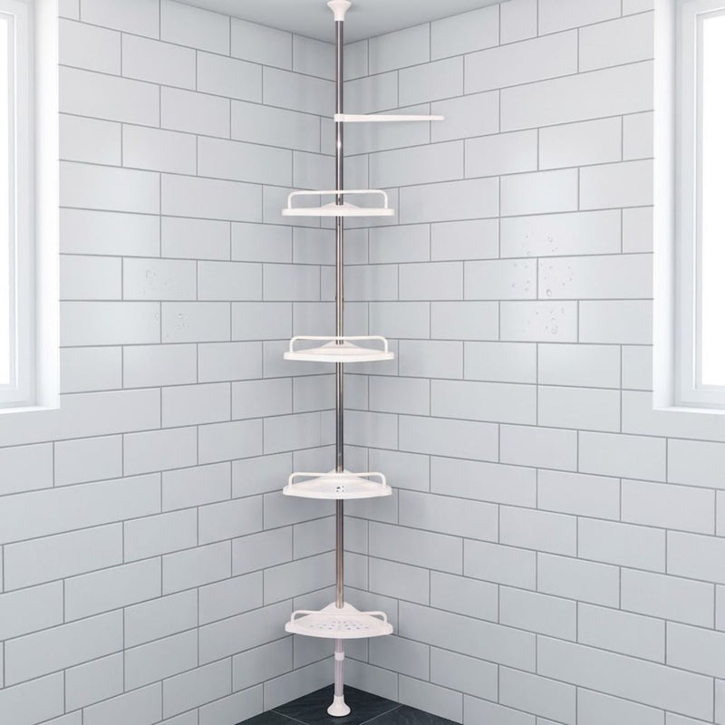 Organizador Esquinero para Baño Ajustable de Piso a Techo – Repisa Multiuso para Ducha  Acero Inoxidable y PP con 4 Niveles y  Telescópica a presión de 100-320 cm