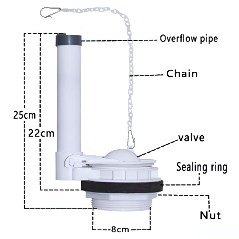 Válvula de salida para inodoro. Altura de 22cm. Para tanque de sanitario.