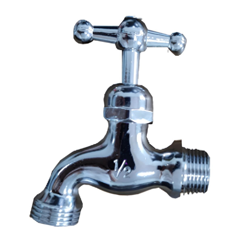 Llave de manguera 1/2'' x 3/4''. Llave de agua para jardín cromada. Grifo.