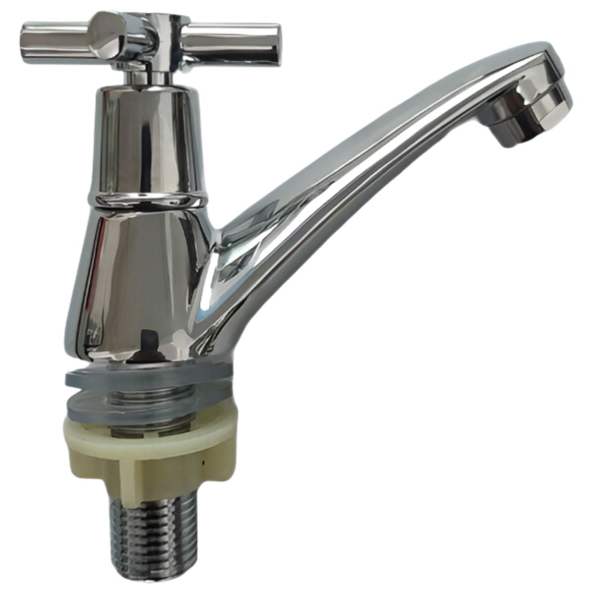 Llave de lavamanos individual maneral de cruceta. Acabado cromado. Grifo.