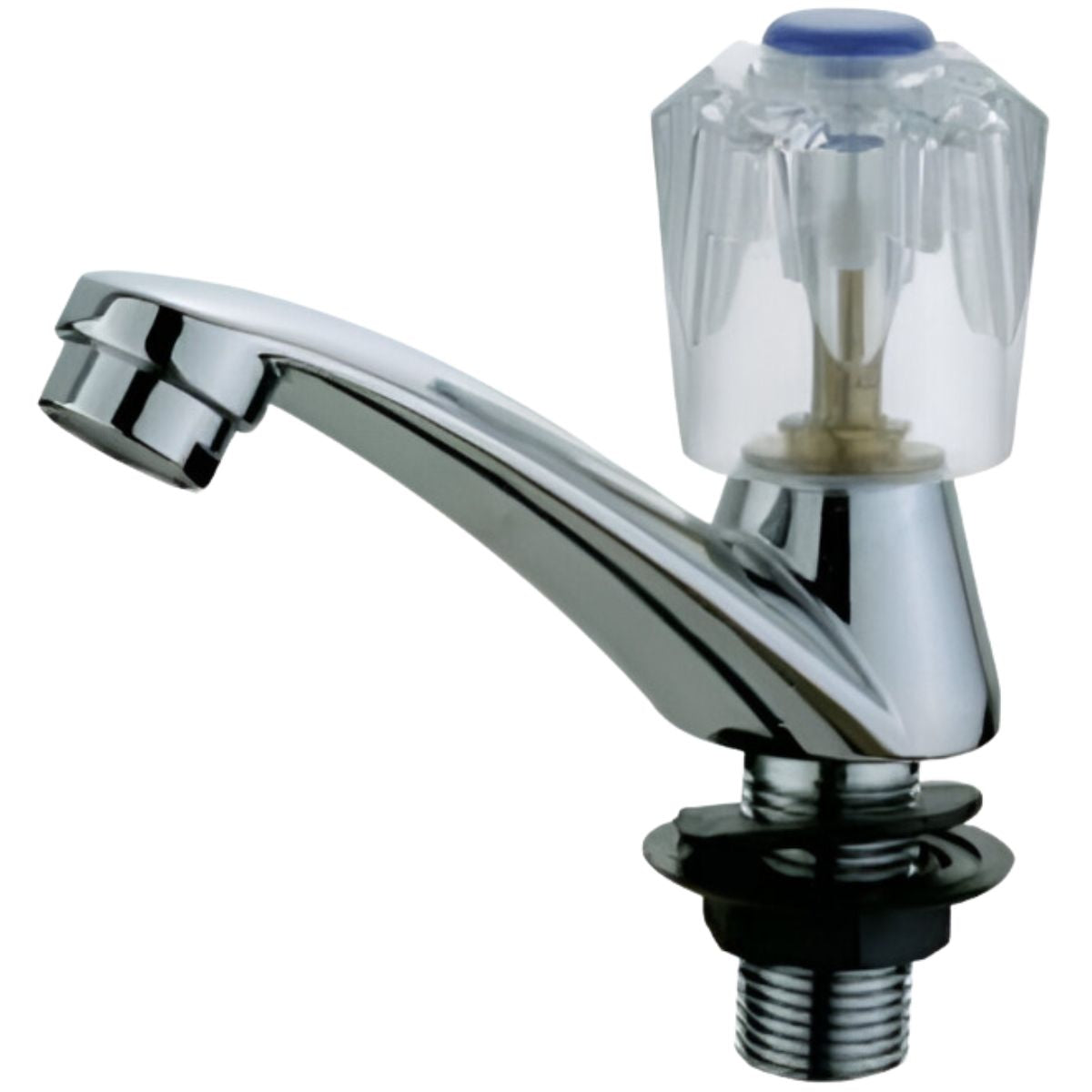 Llave de lavamanos individual. Acabado cromado. Grifo.