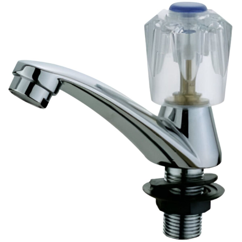 Llave de lavamanos individual. Acabado cromado. Grifo.