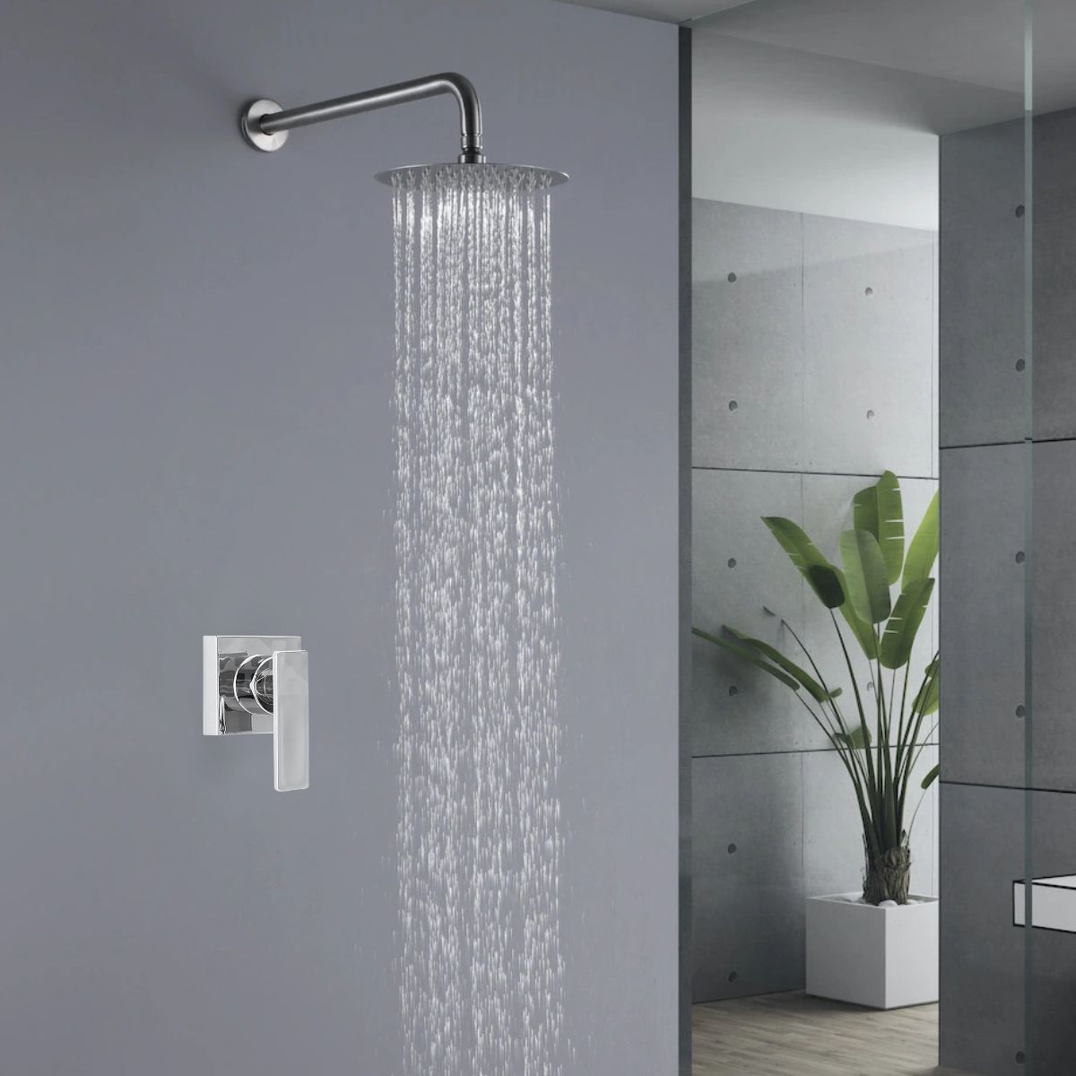 Llave de palanca maneral para ducha. Para empotrar en regadera. Mezcladora monomando de acero inoxidable.