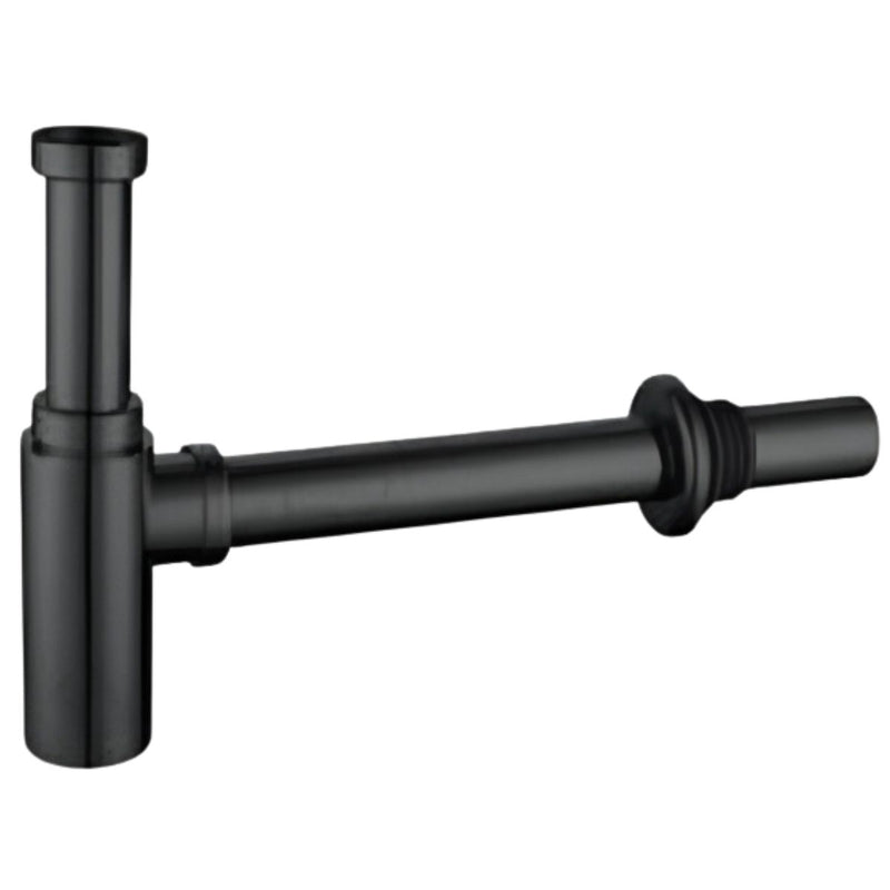 Trampa sifón de lavabo de acero inoxidable. Tipo botella 1-1/4". Sifón de drenaje a pared de lavamanos color negro.