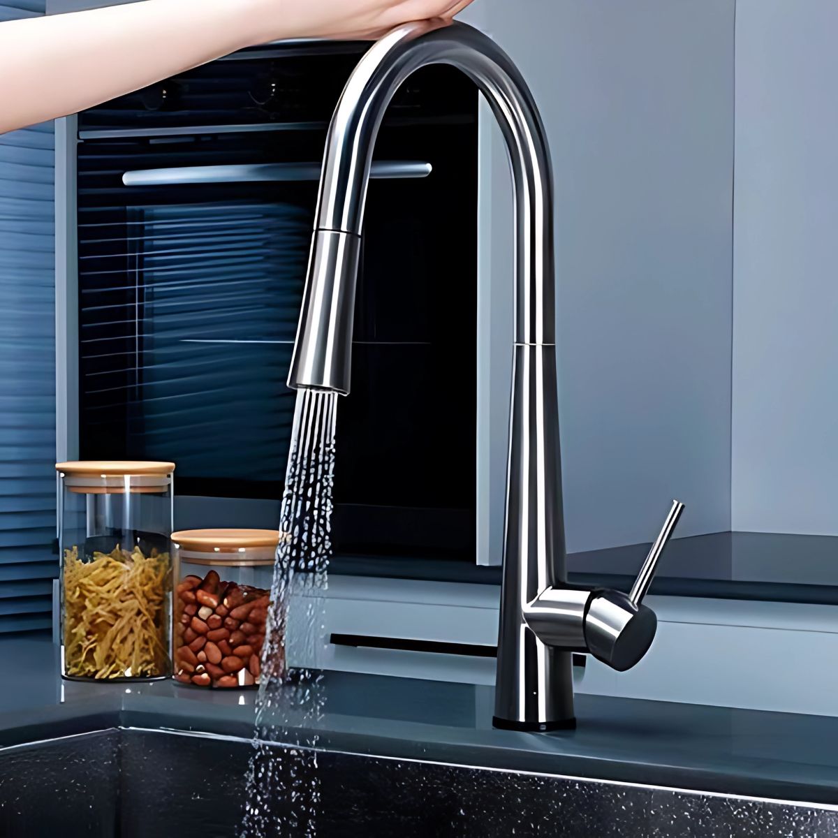 Grifo de fregadero. Color satín. Acero inoxidable. Pluma llave para fregador de cocina. Cuello cisne.