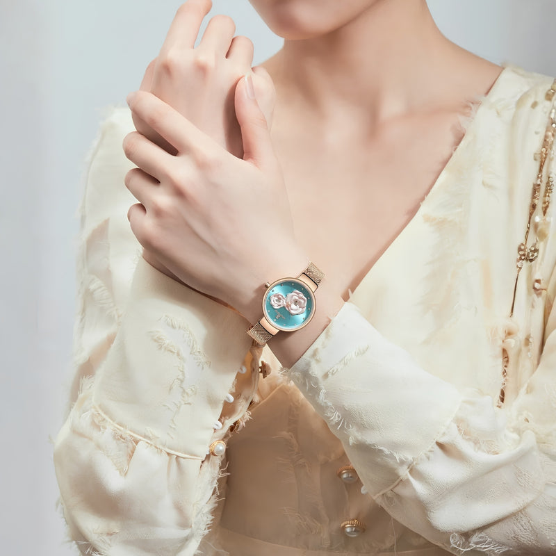 Naviforce Reloj Analógico Rose Gold con Esfera Rose Gold, Correa de Malla de Acero Inoxidable, Diámetro de 32 mm y Resistencia al Agua 3 ATM.