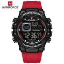 Naviforce Reloj Digital Rojo con Negro, Correa de Silicona, Diámetro de 48 mm, Cristal Acrílico HD y Resistencia al Agua 5 ATM.