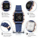 Naviforce Reloj Digital Azul con Detalles Rose Gold y Correa de Silicona, Diámetro de 34 mm, Cristal Acrílico HD y Resistencia al Agua 5 ATM.