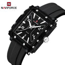 Naviforce Reloj Analógico Negro con Correa de Silicona, Diámetro de 39 mm, Cristal Acrílico HD y Resistencia al Agua 5 ATM.