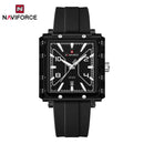 Naviforce Reloj Analógico Negro con Correa de Silicona, Diámetro de 39 mm, Cristal Acrílico HD y Resistencia al Agua 5 ATM.