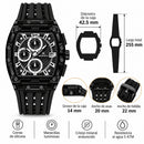 Naviforce Reloj Cronógrafo de Hombre con Esfera Cuadrada Negra Ø42.5 mm, Caja de Plástico PC, Correa de Silicona Negra, Cristal Acrílico HD y Resistencia al Agua 5 ATM