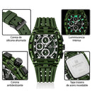 Naviforce Reloj Cronógrafo de Hombre con Esfera Cuadrada Verde Ø42.5 mm, Caja de Plástico PC, Correa de Silicona Verde, Cristal Acrílico HD y Resistencia al Agua 5 ATM