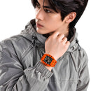 Naviforce Reloj Cronógrafo de Hombre con Esfera Cuadrada Negra Ø42.5 mm, Caja Naranja de Plástico PC, Correa de Silicona Naranja, Cristal Acrílico HD y Resistencia al Agua 5 ATM