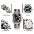 Naviforce Reloj Cronógrafo Negro con Detalles Grises y Plateados, Correa de Silicona, Diámetro de 42.5 mm, Cristal Acrílico HD y Resistencia al Agua 3 ATM o 5 ATM.