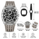Naviforce Reloj Cronógrafo Negro con Detalles Grises y Plateados, Correa de Silicona, Diámetro de 42.5 mm, Cristal Acrílico HD y Resistencia al Agua 3 ATM o 5 ATM.