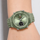 Naviforce Reloj Analógico y Digital verde con Pantalla LCD, Correa de Silicona, Diámetro de 35 mm y Resistencia al Agua 5 ATM.