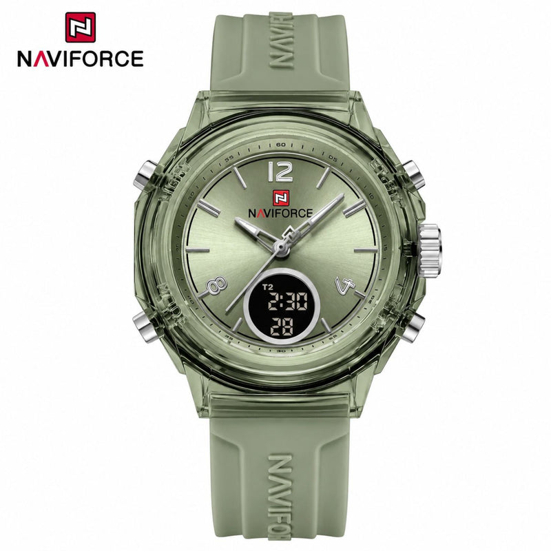 Naviforce Reloj Analógico y Digital verde con Pantalla LCD, Correa de Silicona, Diámetro de 35 mm y Resistencia al Agua 5 ATM.