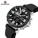 Naviforce Reloj Analógico y Digital Negro, Correa de Silicona, Diámetro de 45 mm y Resistencia al Agua 5 ATM.