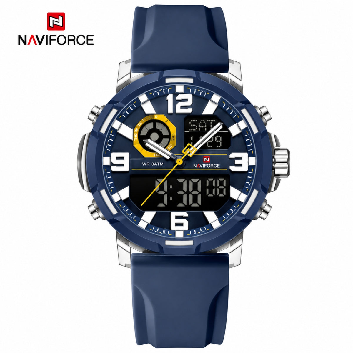 Naviforce Reloj Analógico y Digital Azul, Correa de Silicona, Diámetro de 45 mm y Resistencia al Agua 5 ATM.