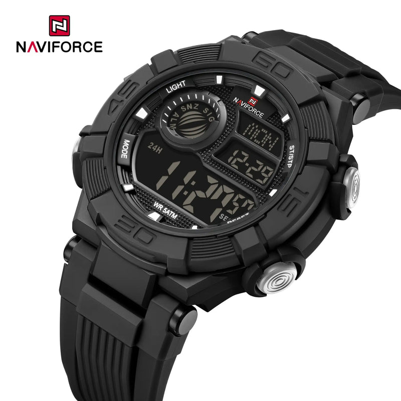 Naviforce Reloj Digital Negro, Correa de Silicona, Diámetro de 47 mm y Resistencia al Agua 5 ATM.