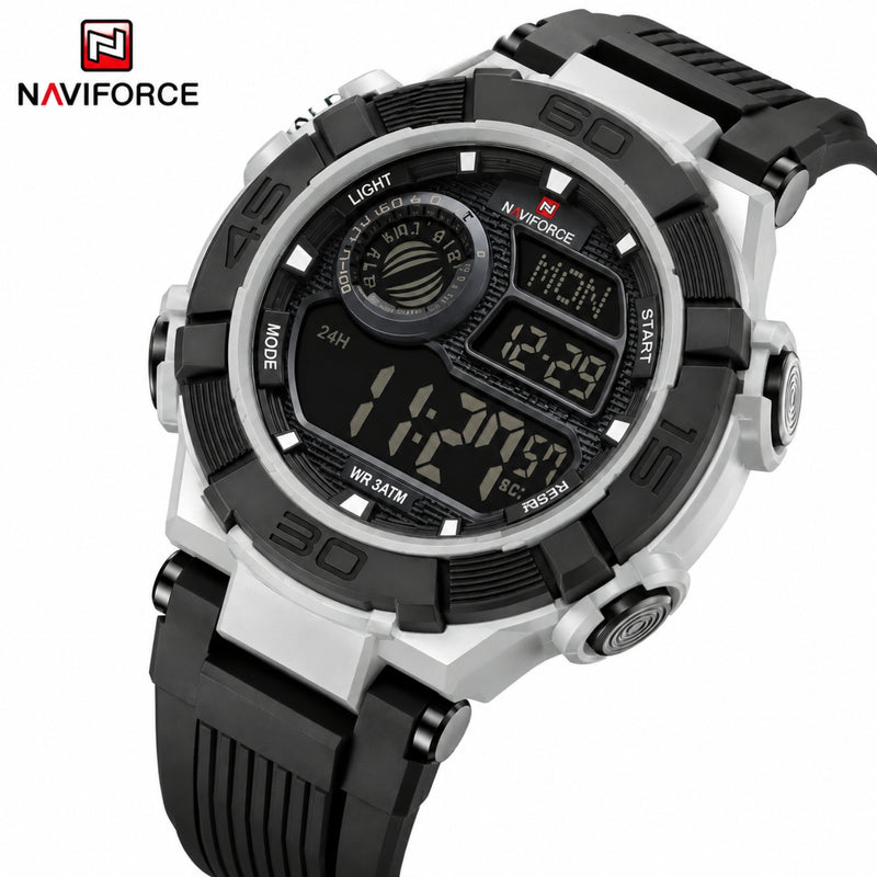 Naviforce Reloj Digital Negro, Correa de Silicona, Diámetro de 47 mm y Resistencia al Agua 5 ATM.