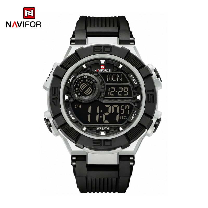 Naviforce Reloj Digital Negro, Correa de Silicona, Diámetro de 47 mm y Resistencia al Agua 5 ATM.