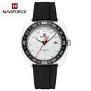 Naviforce Reloj Analógico Blanco con Detalles Negros, Diámetro de 41 mm, Cristal Acrílico HD y Resistencia al Agua 5 ATM.