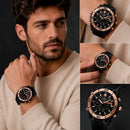 Naviforce Reloj Analógico y Digital Negro con Detalles Rose Gold, Correa de Silicona, Diámetro de 44 mm, Cristal Acrílico HD y Resistencia al Agua 5 ATM.