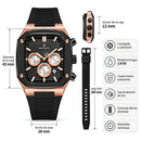 Naviforce Reloj Cronógrafo Negro y Rose Gold con Correa Negra de Silicona, Diámetro de 43 mm, Cristal Mineral Endurecido y Resistencia al Agua 3 ATM.